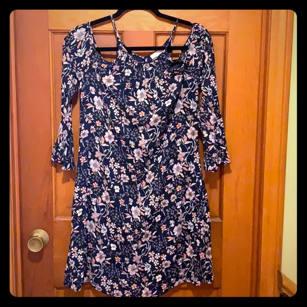 Long sleeve, cold shoulder, floral pattern dress